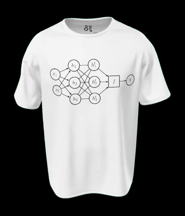 White Delta Xi T-shirt with a neural network diagram