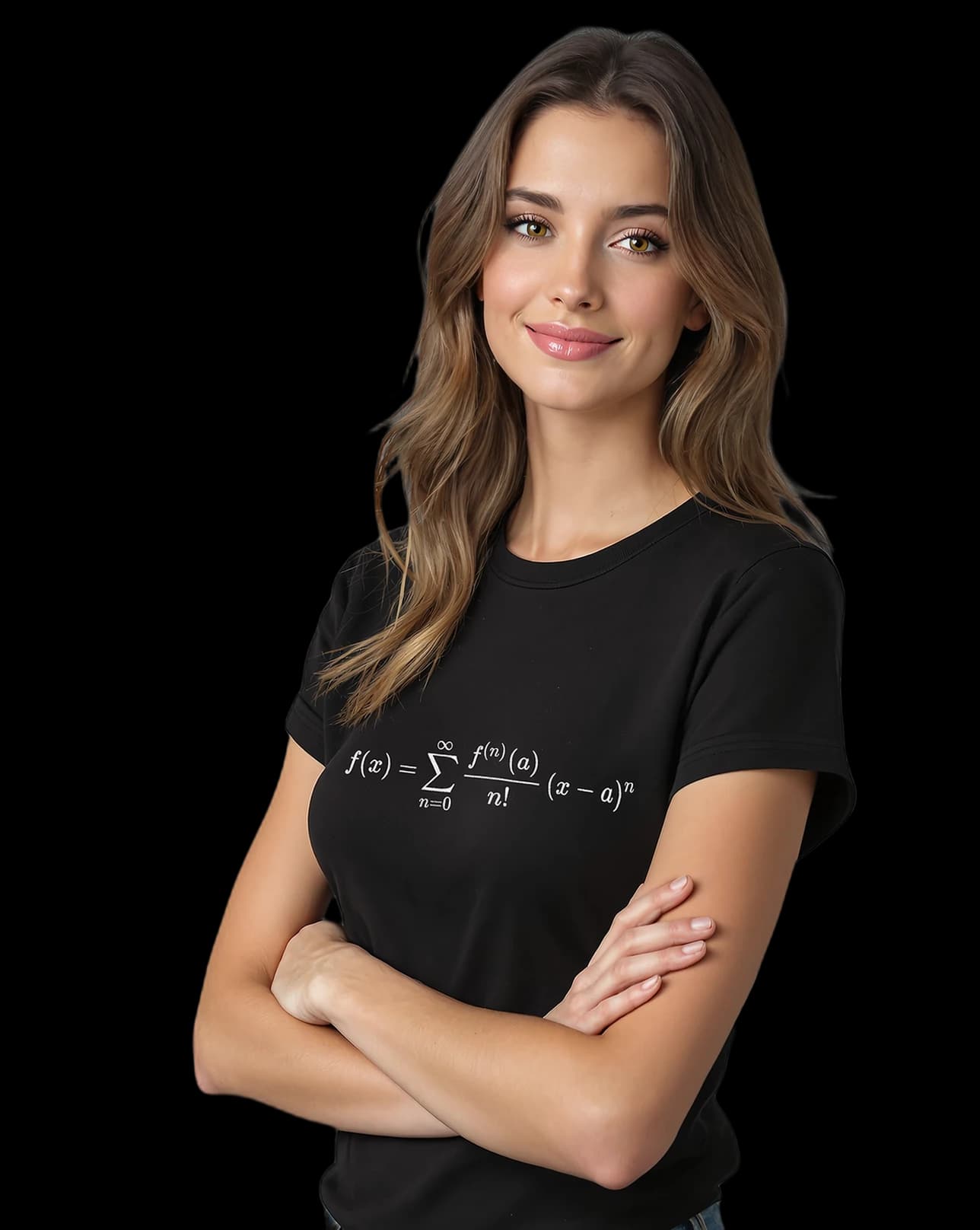 A model woman wearing a taylor series approximation t-shirt