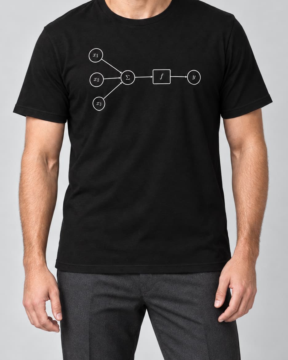 Black Perceptron T-Shirt on an adult model in a neutral studio, front view