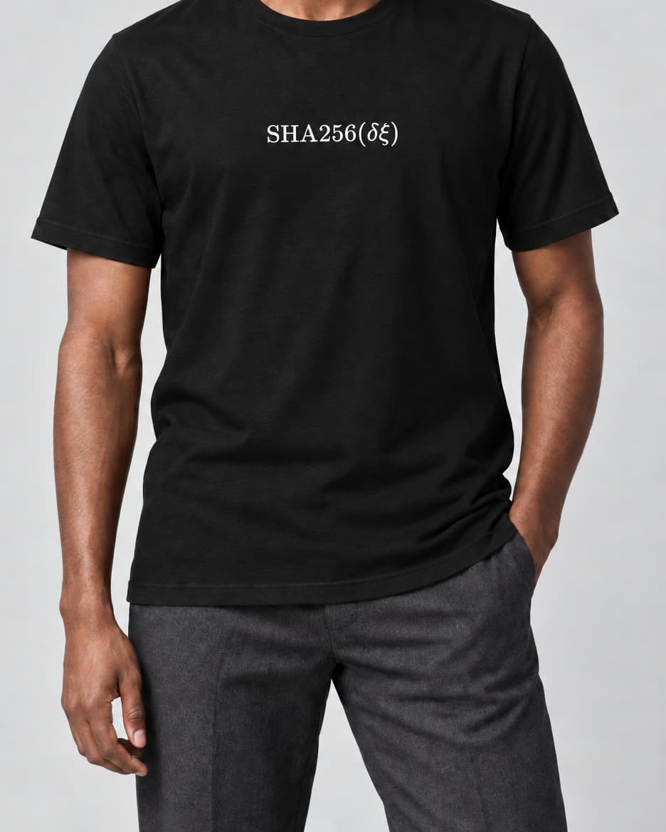 Black SHA256 T-Shirt on an adult model in a neutral studio, front view