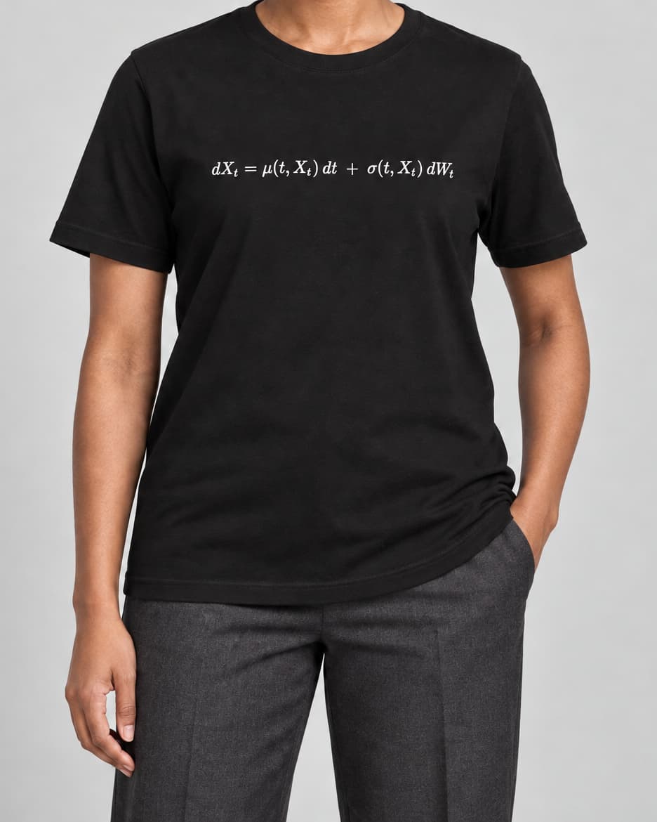 Black Stochastic T-Shirt on an adult model in a neutral studio, front view